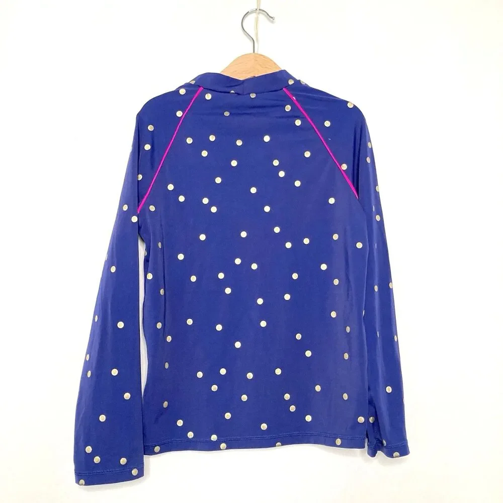 Boden Rash Guard Girls 9-10Y Navy Blue Gold Polka Dot UPF 40+ Swimsuit Set